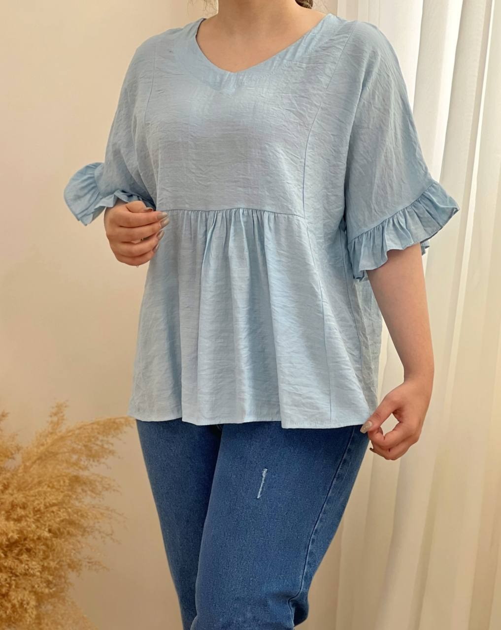 شوميز استين کيمنو چين دار کد 1671