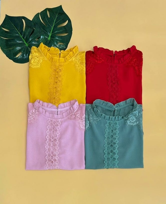 شوميز کرپ نخ سرشونه گيپور کد 1631