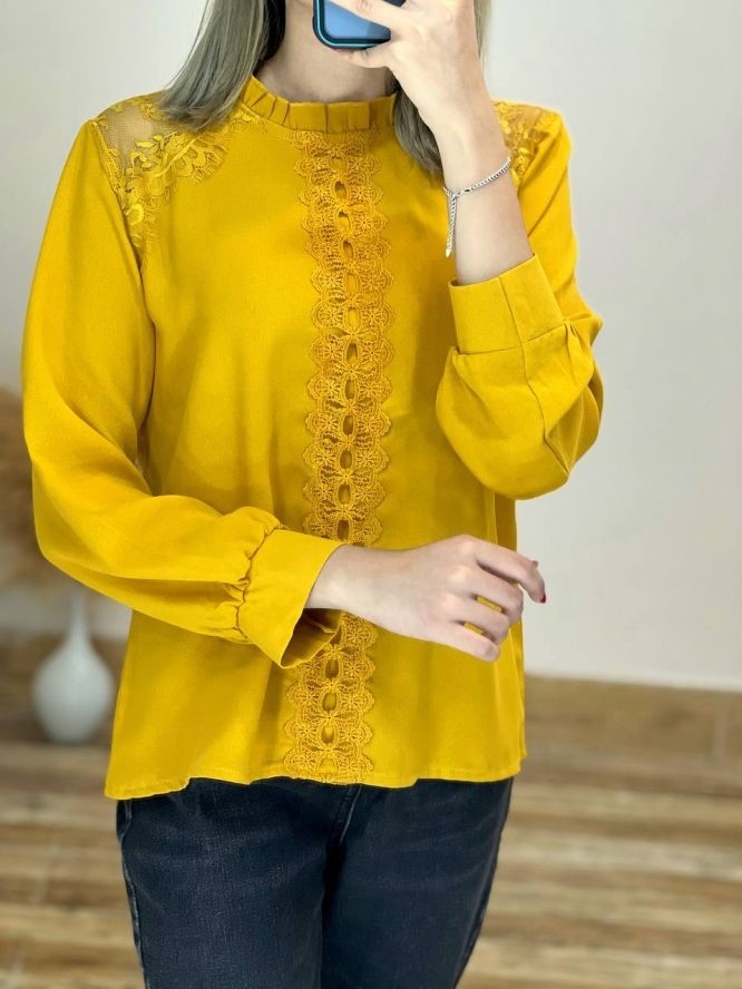 شوميز کرپ نخ سرشونه گيپور کد 1631