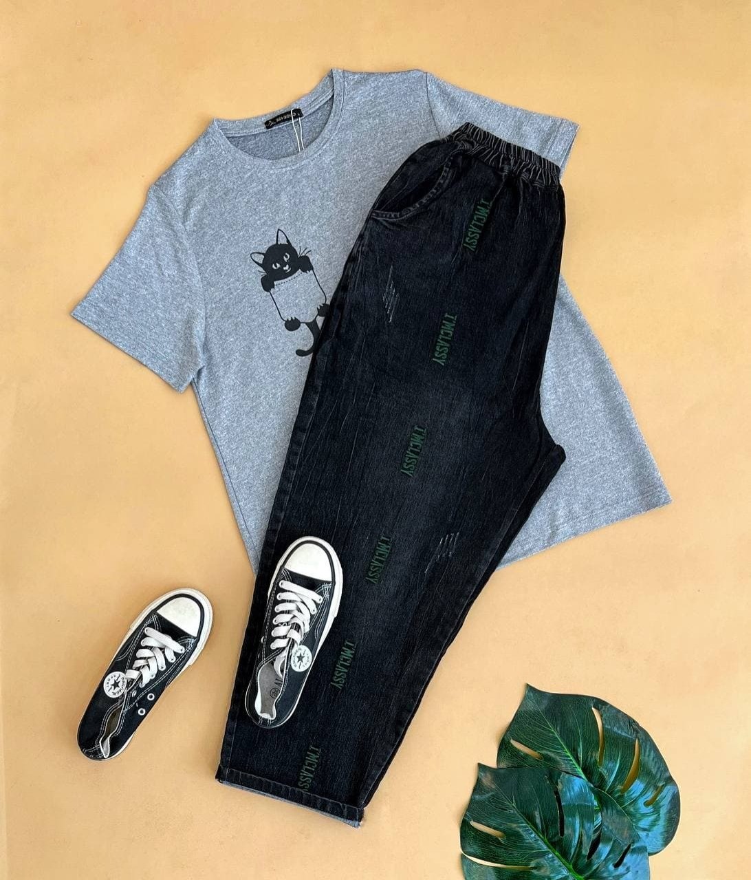 شلوار جين ذغالي مام استايل کد 1553