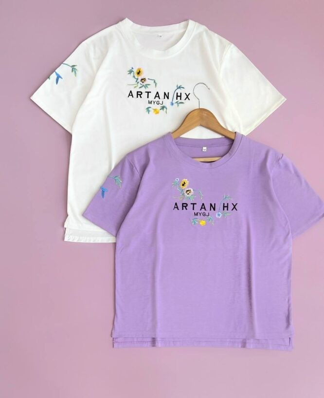 تيشرت نخ و پنبه گلدوزي شده کد 1660