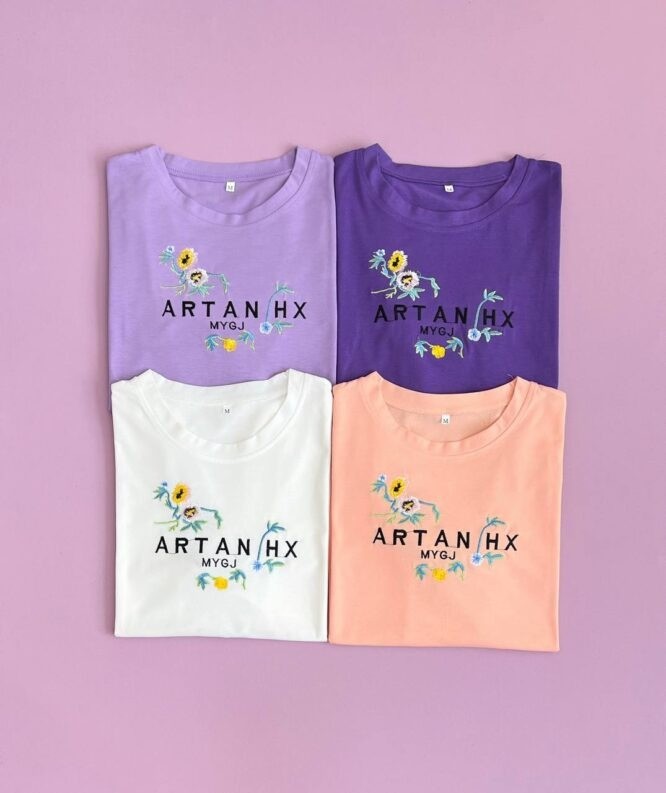 تيشرت نخ و پنبه گلدوزي شده کد 1660