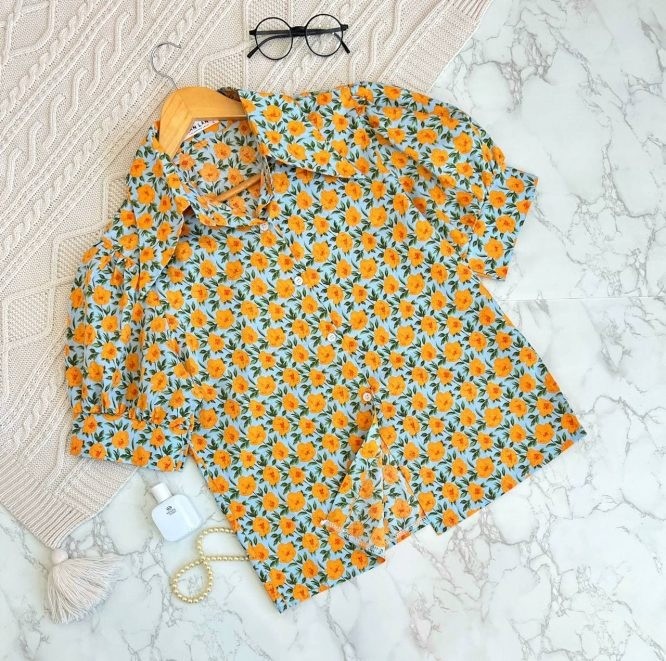 شوميز گلدار آستين پف کد 1456  