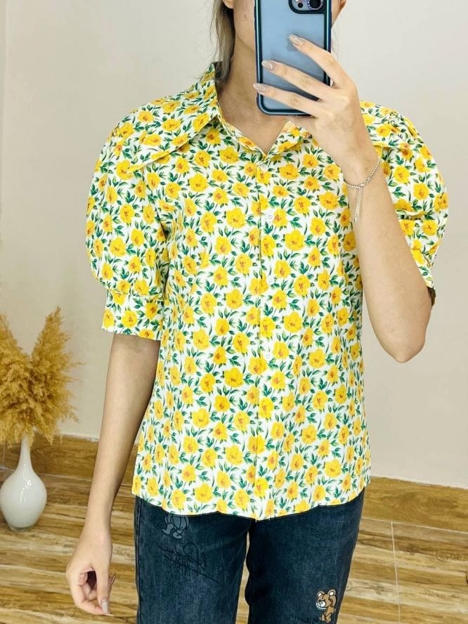 شوميز گلدار آستين پف کد 1456  