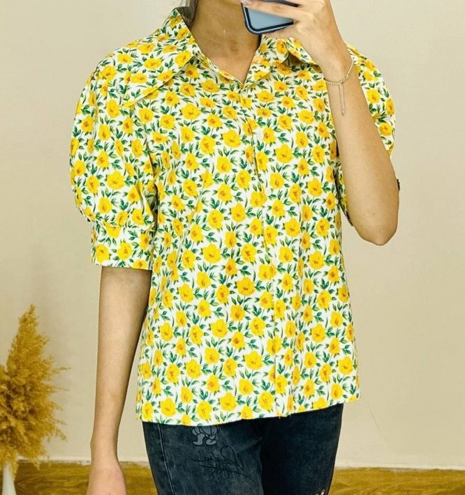 شوميز گلدار آستين پف کد 1456  