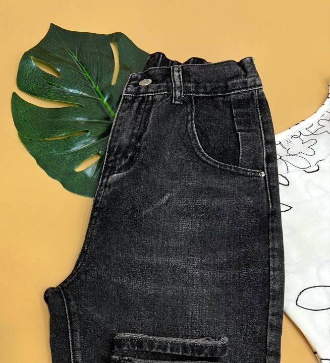 شلوار مام فيت ذغالي کد 1626