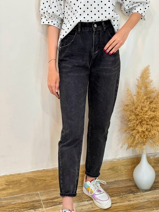 شلوار مام فيت ذغالي کد 1626