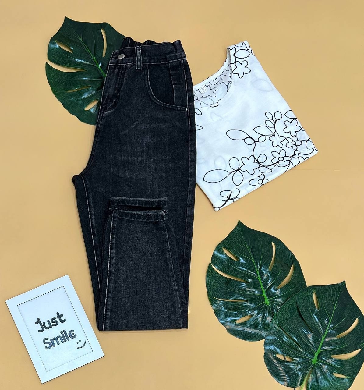 شلوار مام فيت ذغالي کد 1626