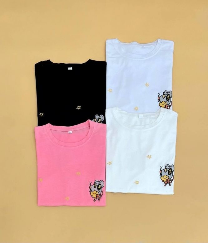 تيشرت نخ و پنبه گلدوزي شده بلند کد 1571  