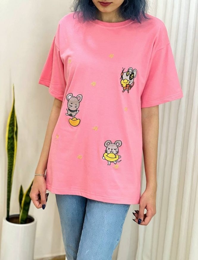 تيشرت نخ و پنبه گلدوزي شده بلند کد 1571  