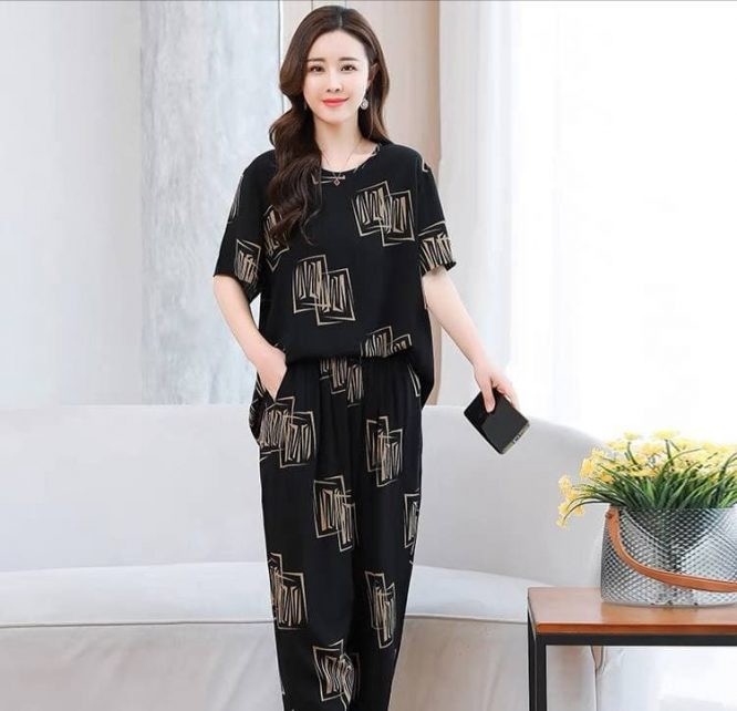 ست دو تيکه بلوز و شلوارک نخي کد 1513