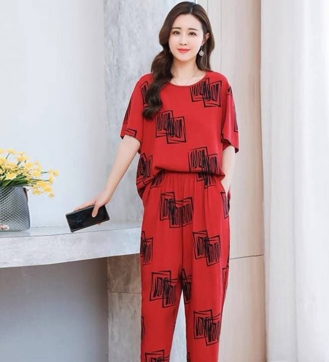 ست دو تيکه بلوز و شلوارک نخي کد 1513