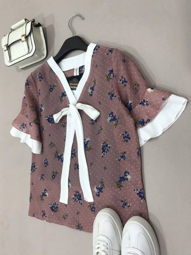 شوميز دو تکه گلدار بهمراه تاپ کد 1001