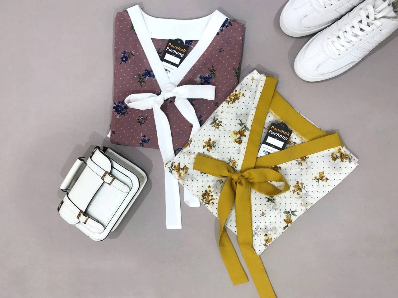 شوميز دو تکه گلدار بهمراه تاپ کد 1001