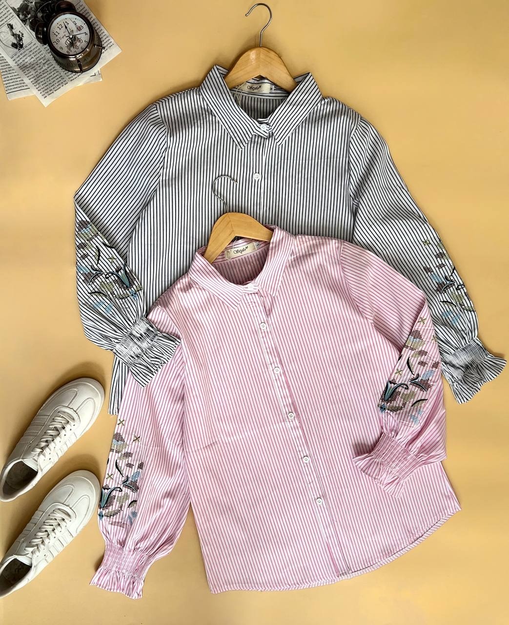 شوميز نخ کتان آستين گلدوزي کد 1738