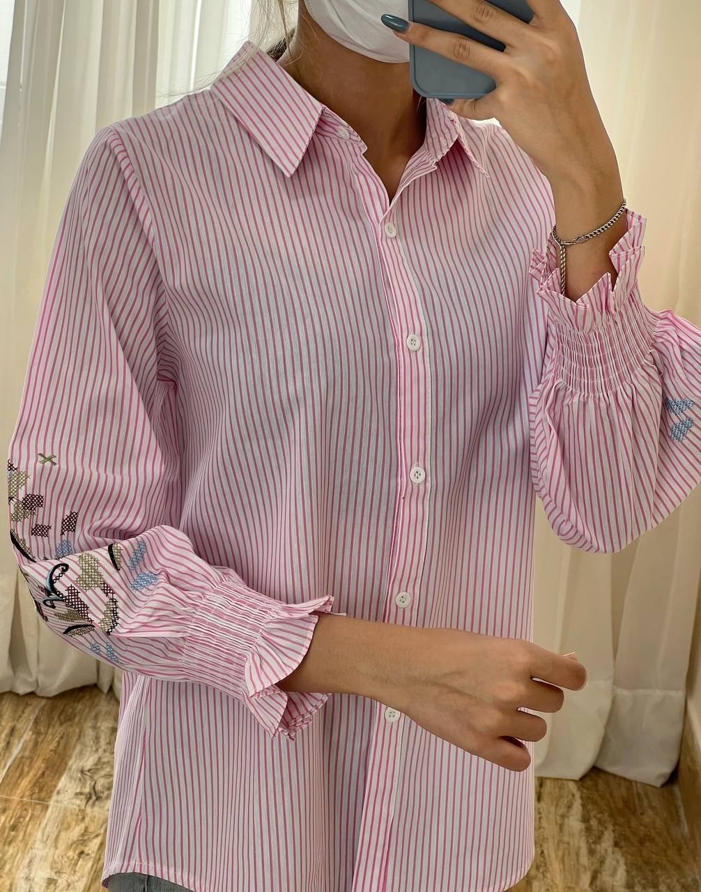 شوميز نخ کتان آستين گلدوزي کد 1738