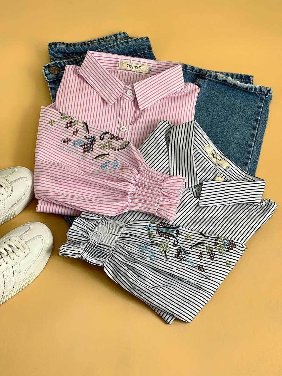 شوميز نخ کتان آستين گلدوزي کد 1738