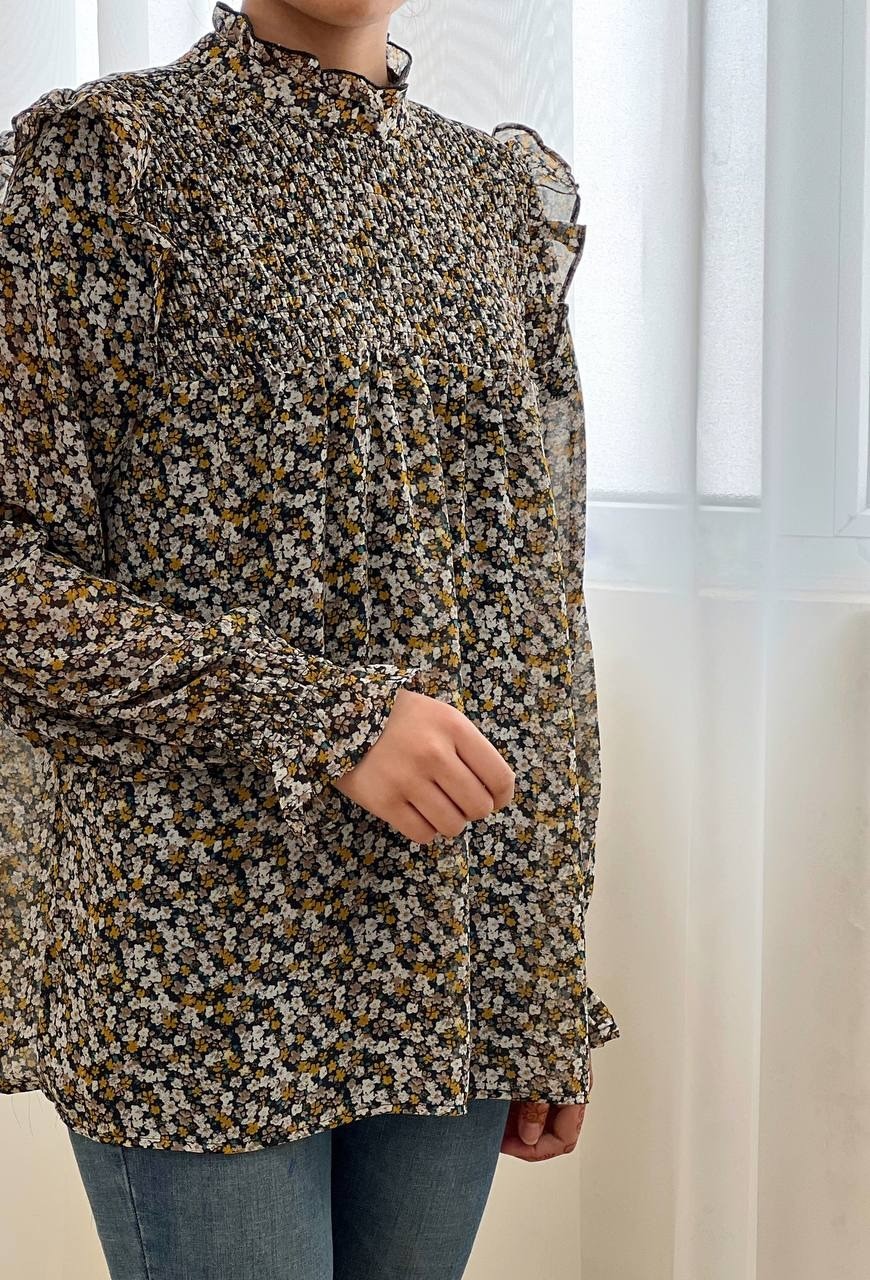 شوميز مانتويي يقه چين گل ريز کد 1765