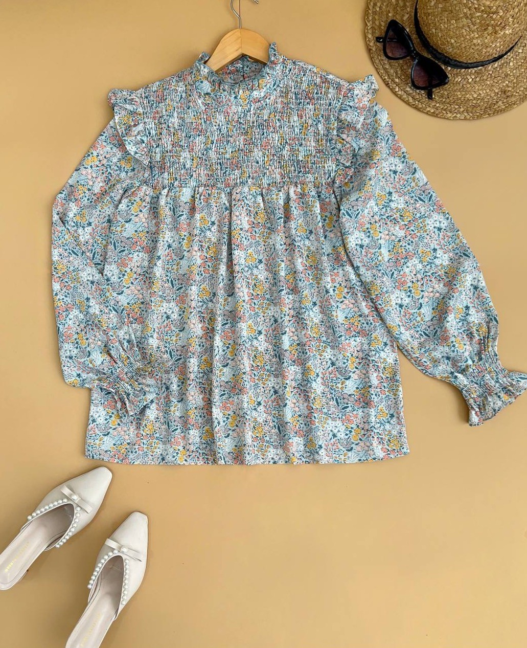 شوميز مانتويي يقه چين گل ريز کد 1765