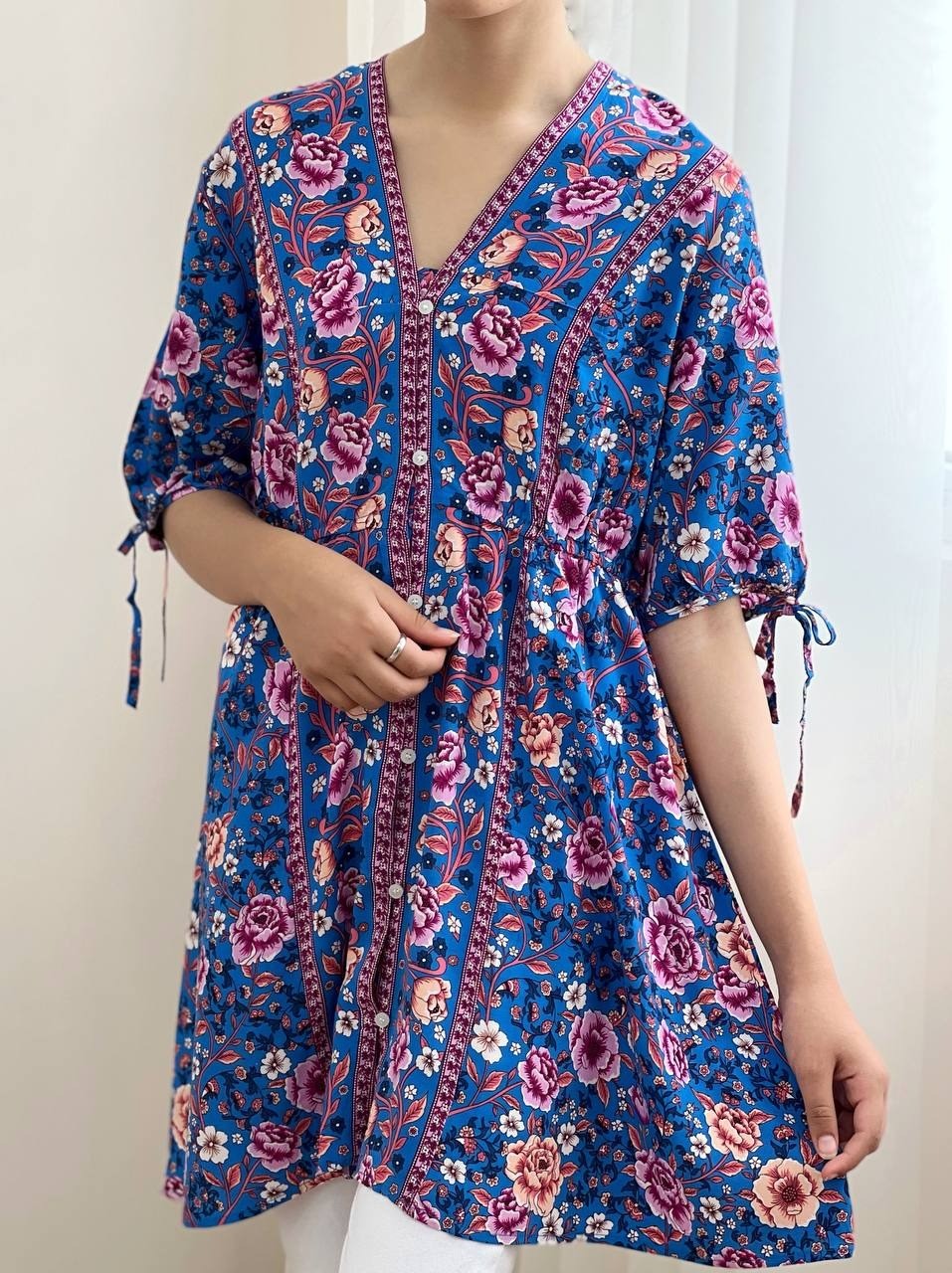 پيراهن مانتويي جلو دکمه طرح سنتي کد 1783