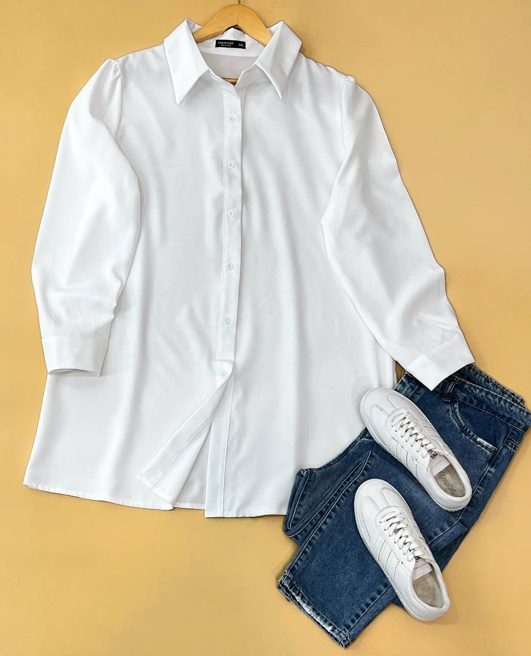 شومیز مانتویی قواره دار سفید کد 1790