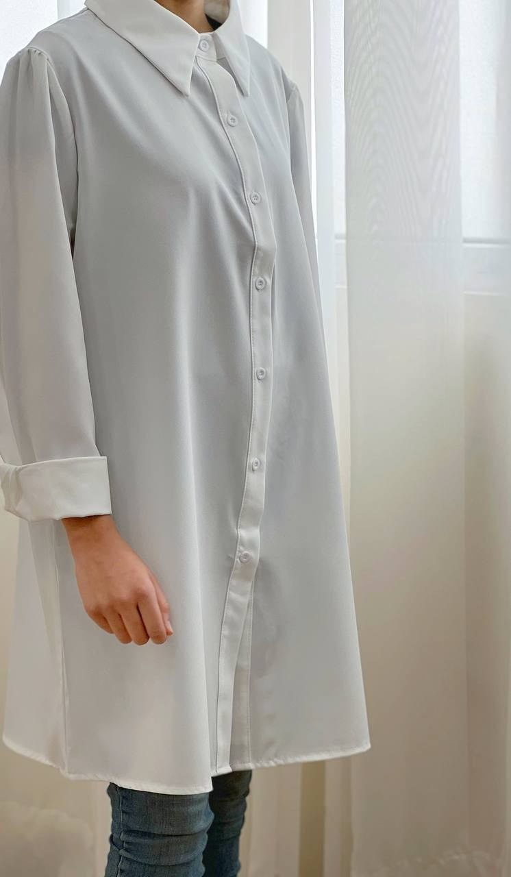 شومیز مانتویی قواره دار سفید کد 1790