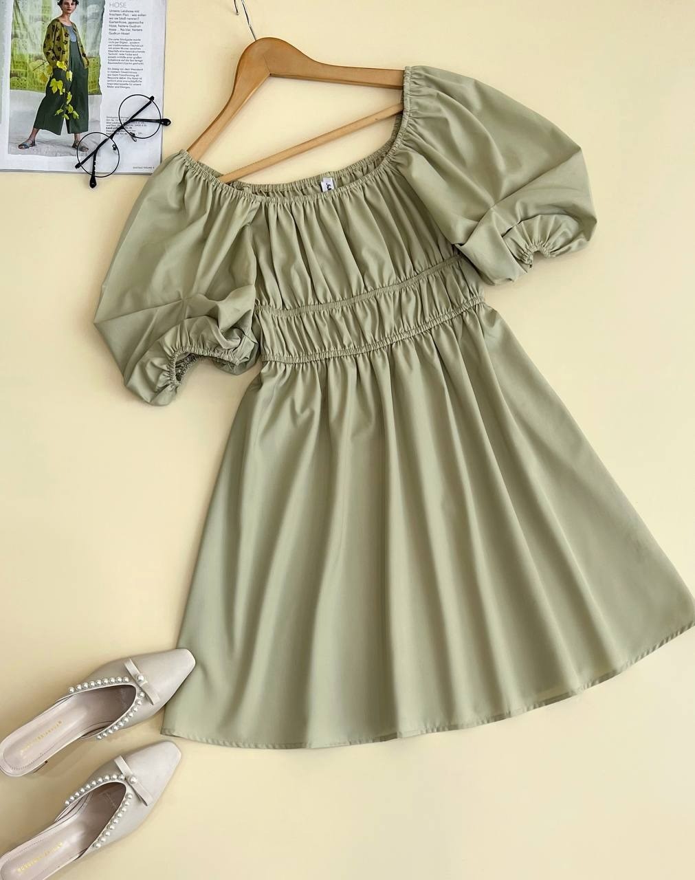 پیراهن آستین پف تک رنگ کد 1836