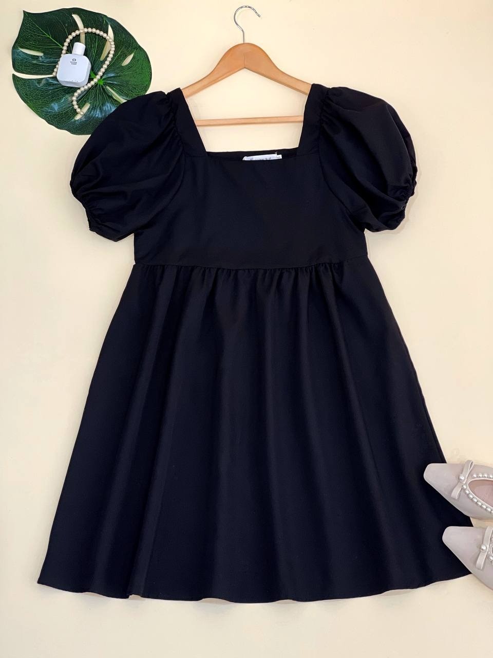 پیراهن آستین پف سفید/مشکی کد 1837