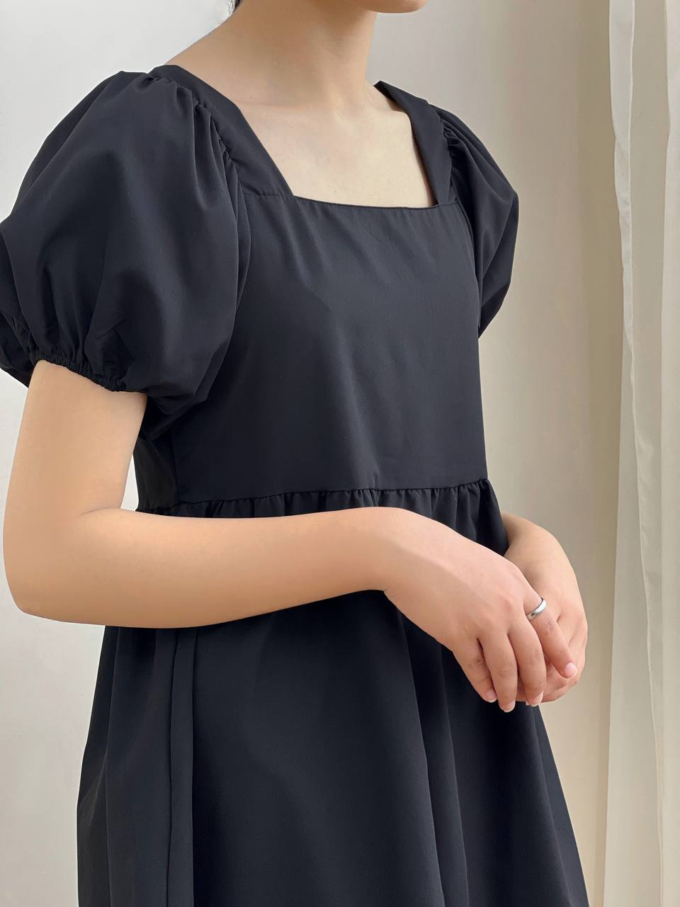 پیراهن آستین پف سفید/مشکی کد 1837