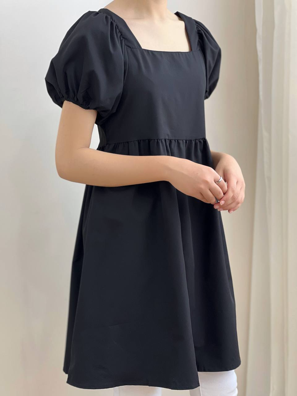 پیراهن آستین پف سفید/مشکی کد 1837