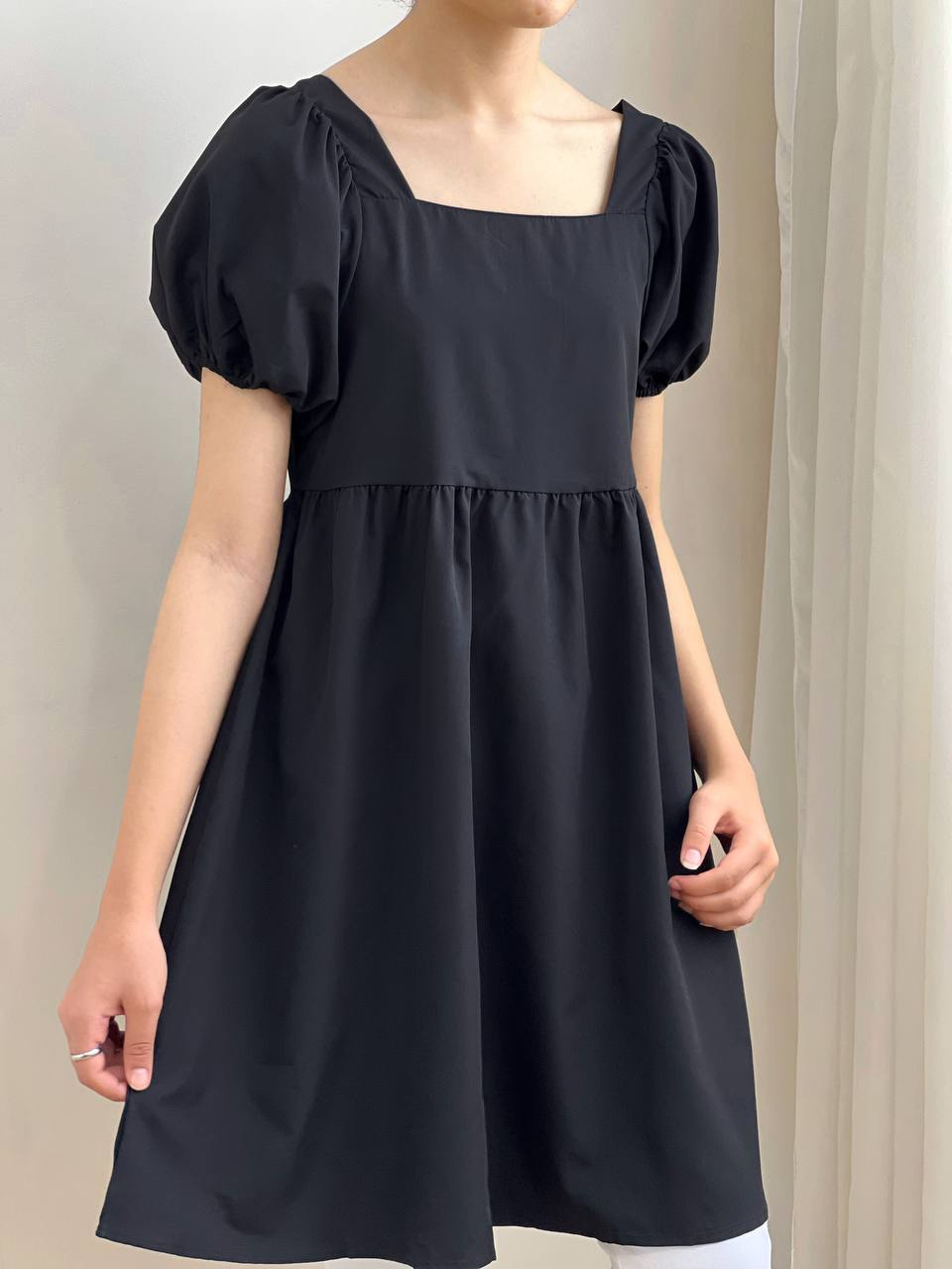 پیراهن آستین پف سفید/مشکی کد 1837