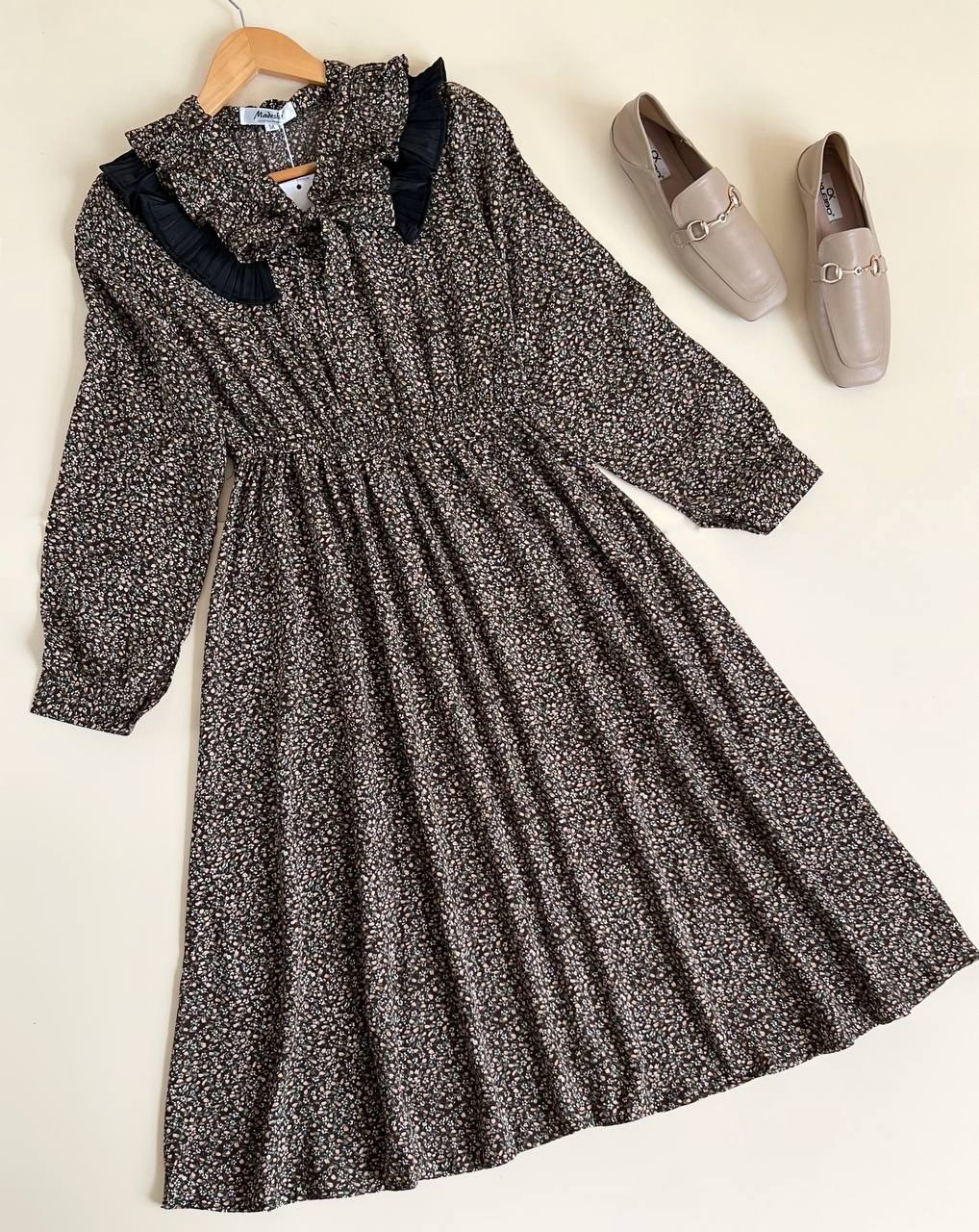 پیراهن گل ریز یقه چین دار کد 1987