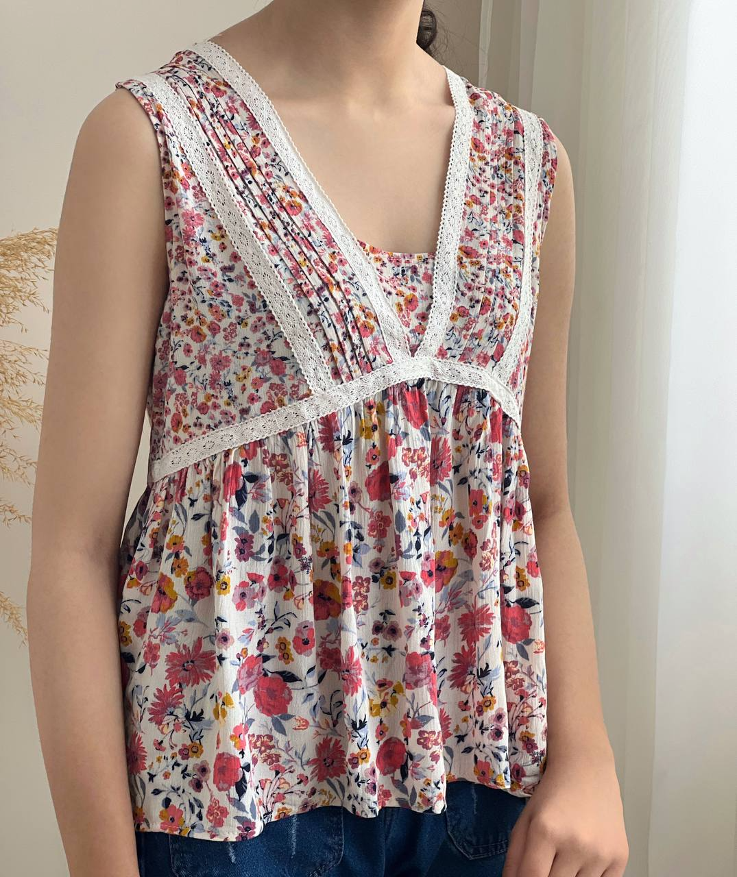 تاپ نخ کریشه گلدار کد 2003