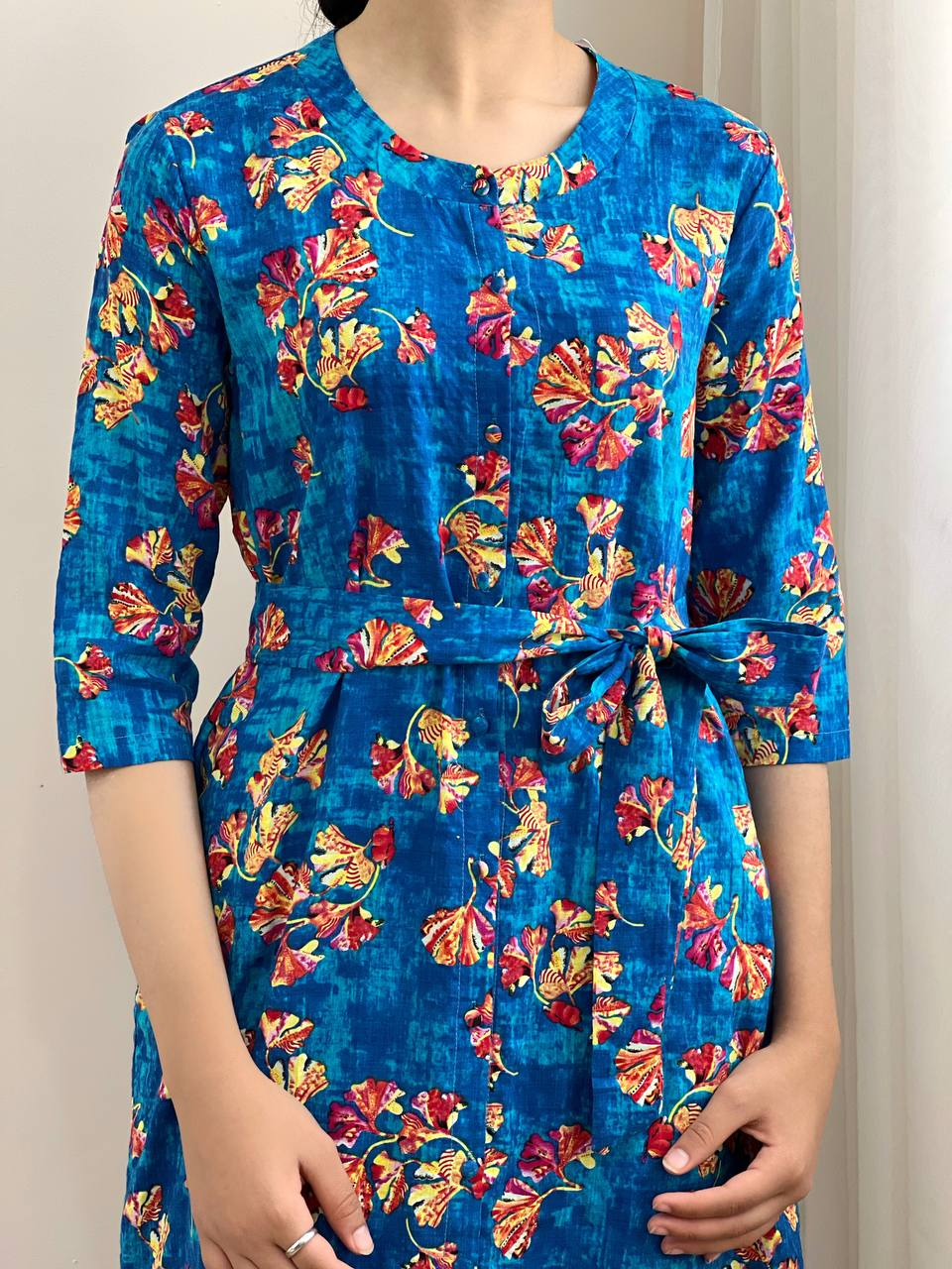 پیراهن نخی جلو دکمه کد 2008