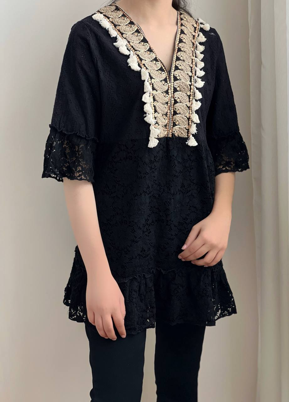 پیراهن مشکی منگوله دار کد 2009