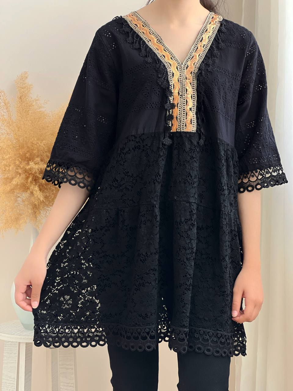 پیراهن مشکی منگوله دار کد 2009