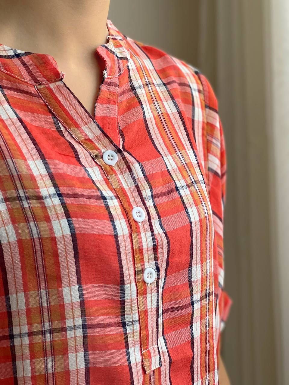 شومیز چهارخونه آستین کیمونو کد 2014