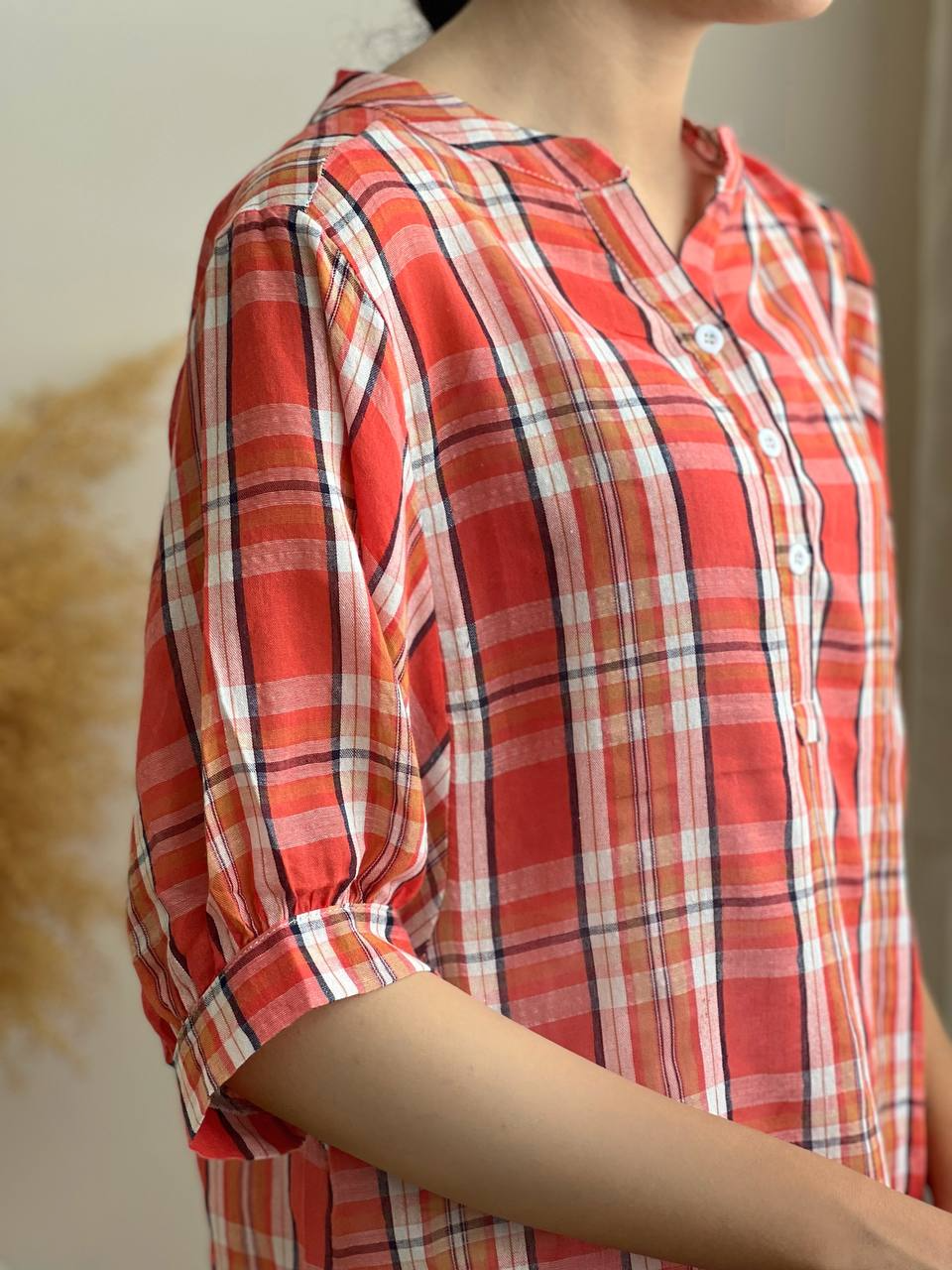 شومیز چهارخونه آستین کیمونو کد 2014