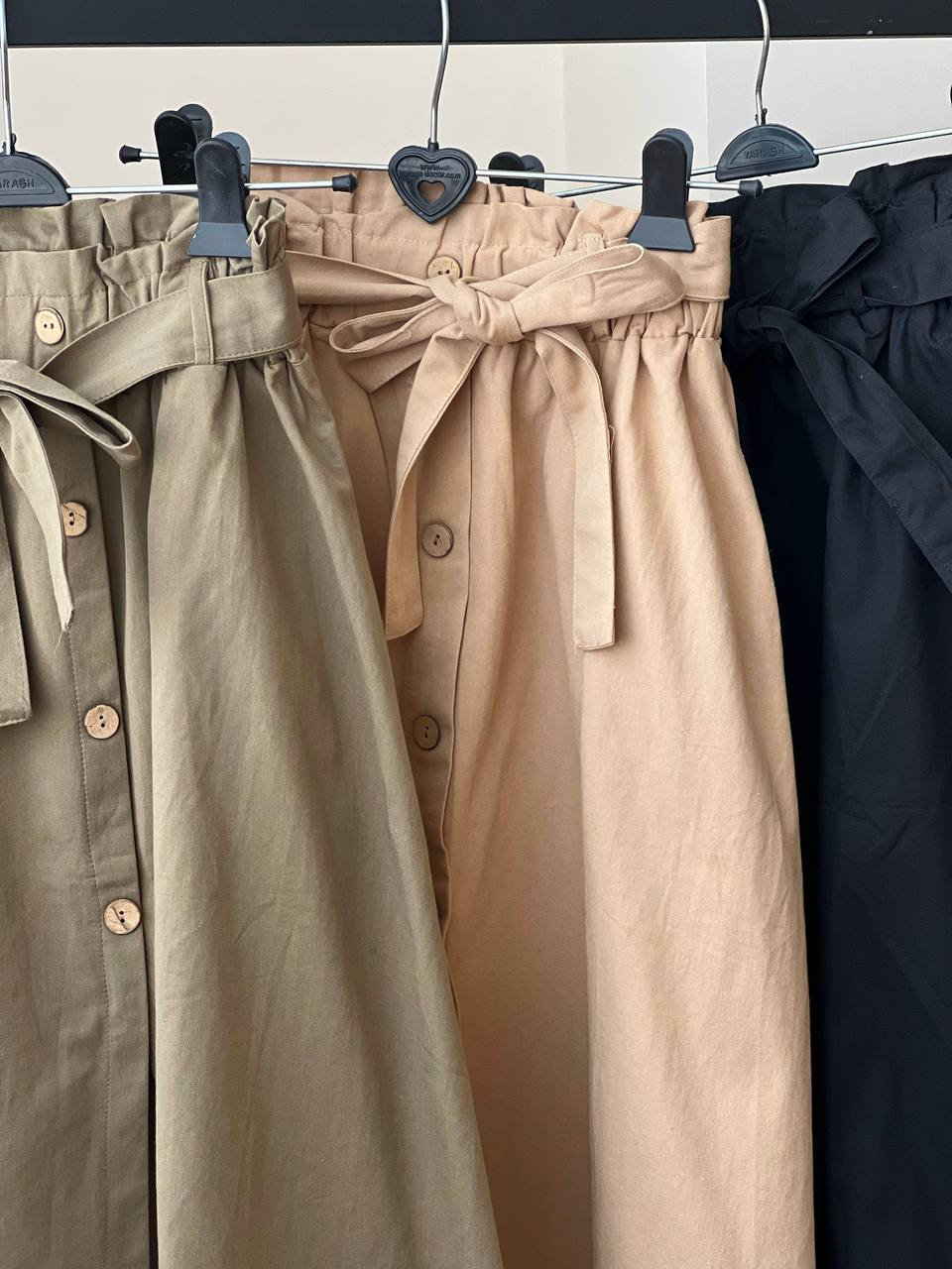 دامن کتان دکمه چوبی کد 2019