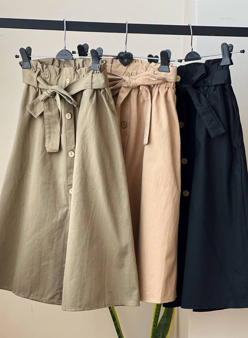 دامن کتان دکمه چوبی کد 2019