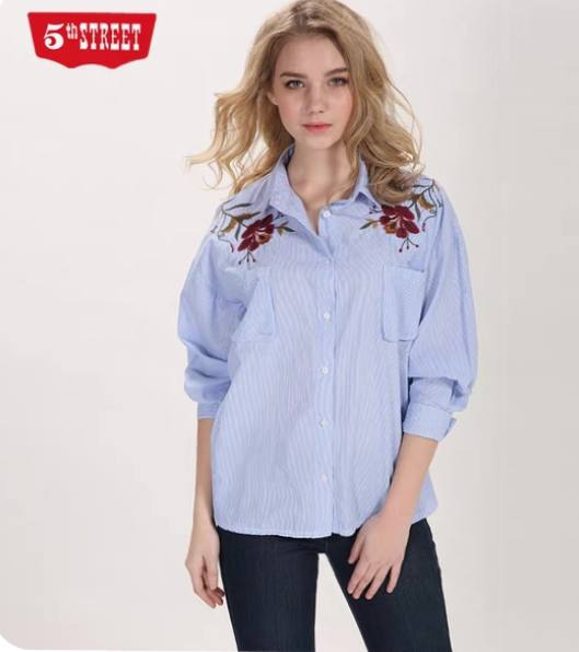 شومیز راه راه گلدوزی شده کد 2060