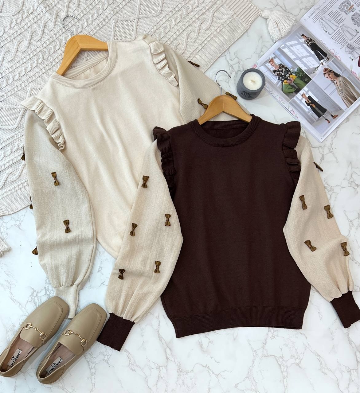 پلیور بافت آستین پف پاپیون کد 2063