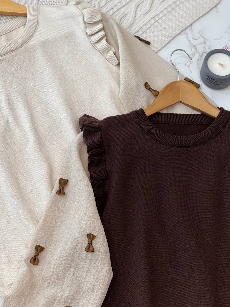 پلیور بافت آستین پف پاپیون کد 2063