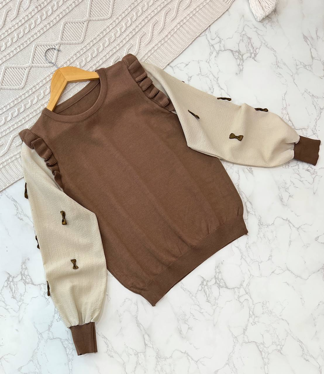 پلیور بافت آستین پف پاپیون کد 2063