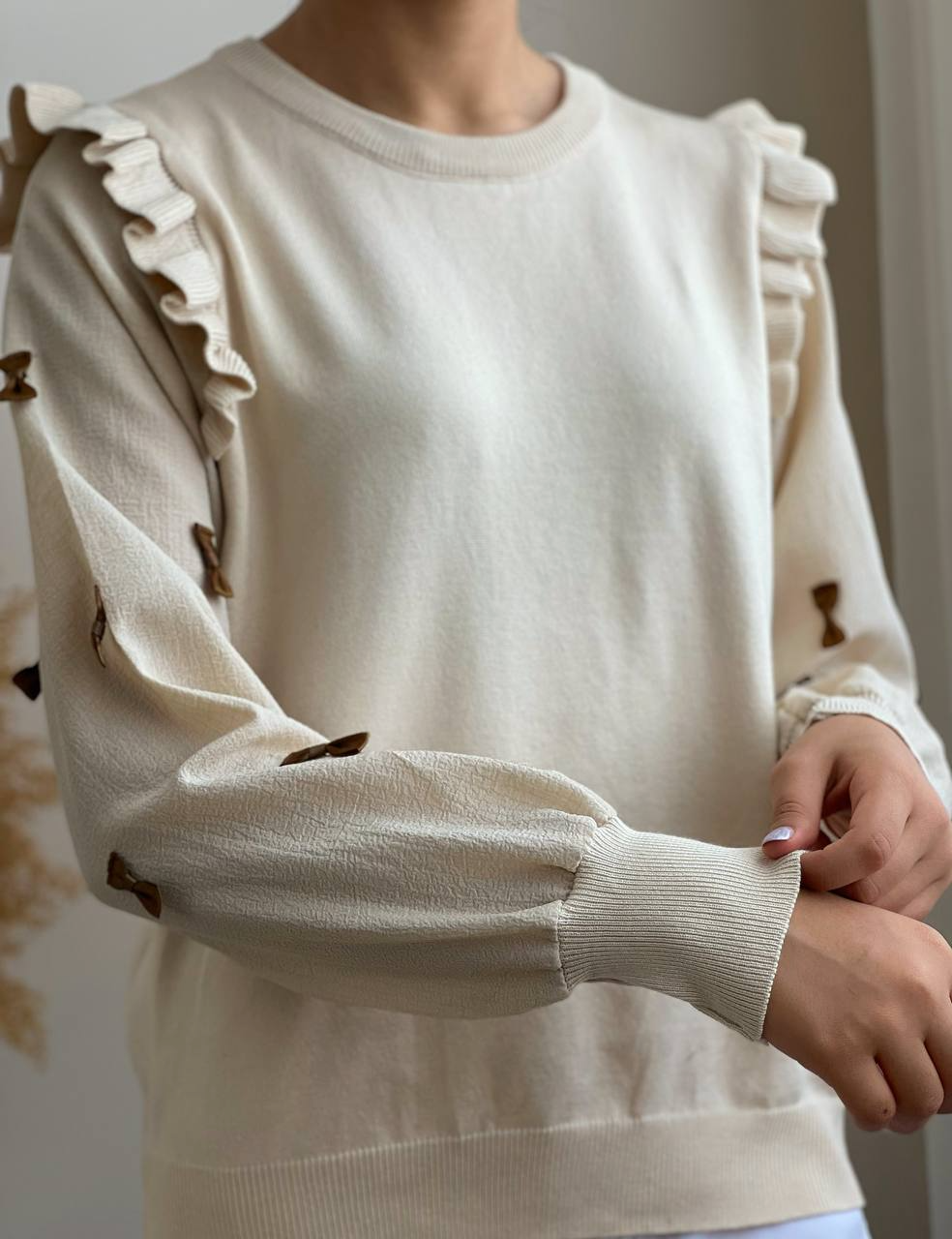 پلیور بافت آستین پف پاپیون کد 2063