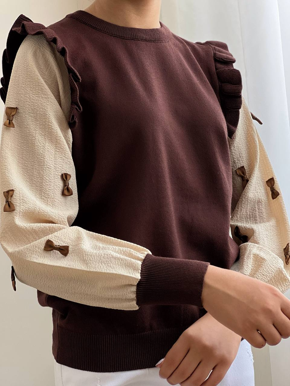 پلیور بافت آستین پف پاپیون کد 2063