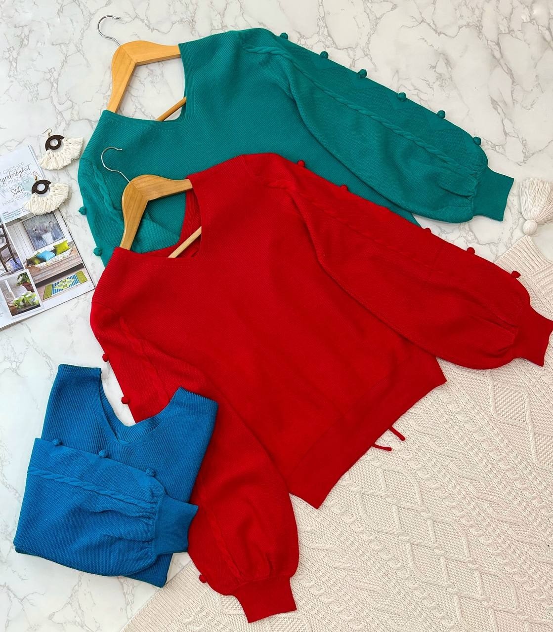 پلیور بافت آستین پف پشت پاپیون کد 2075