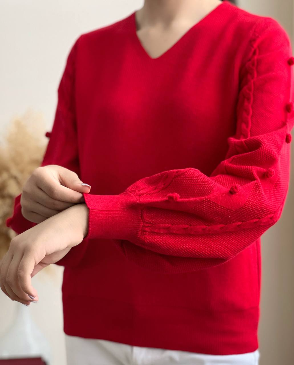 پلیور بافت آستین پف پشت پاپیون کد 2075