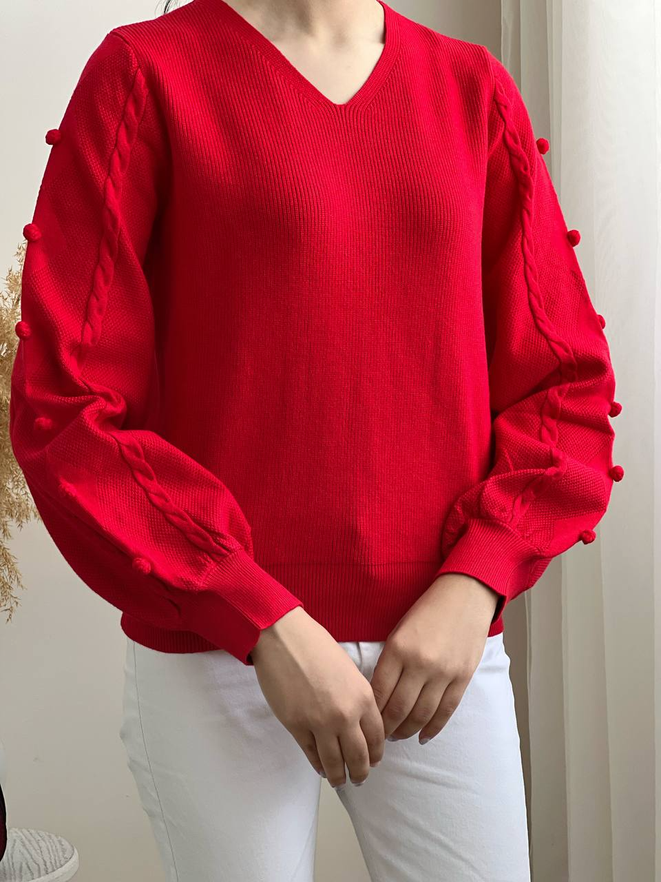 پلیور بافت آستین پف پشت پاپیون کد 2075