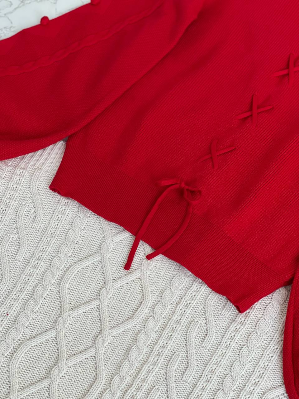 پلیور بافت آستین پف پشت پاپیون کد 2075